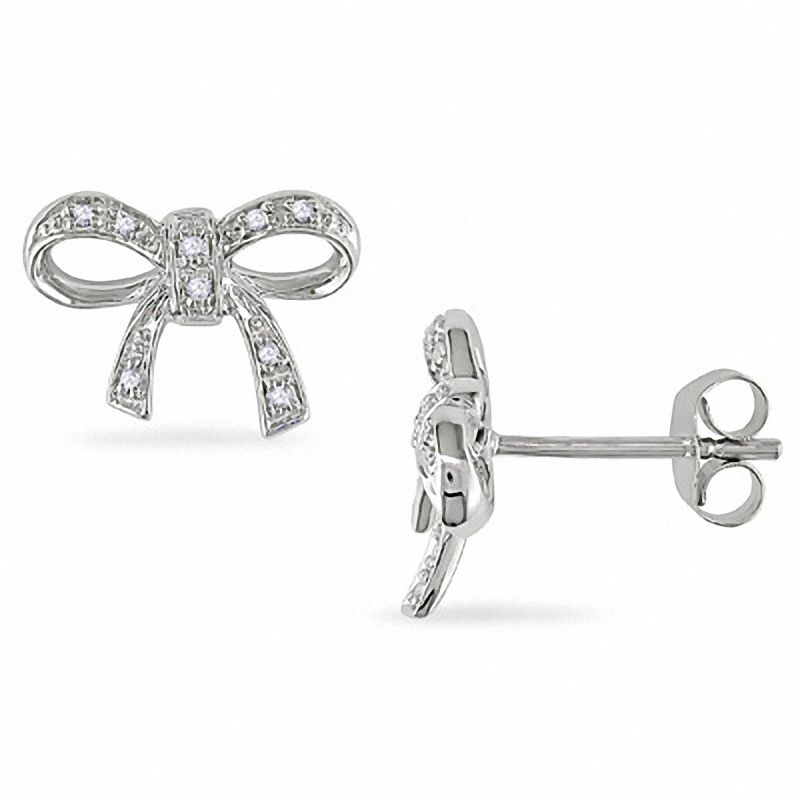 Main Image 1 of Diamond Accent Bow Earrings in Sterling Silver