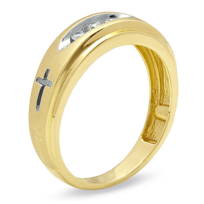 18K Yellow Gold Over Sterling Diamond Cross Wedding Band Men's Ring 10 