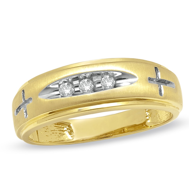 Ladies' Diamond Accent Cross Wedding Band in 14K Gold