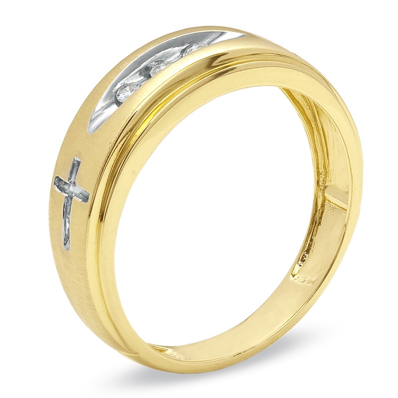 Ladies' Diamond Accent Cross Wedding Band in 14K Gold