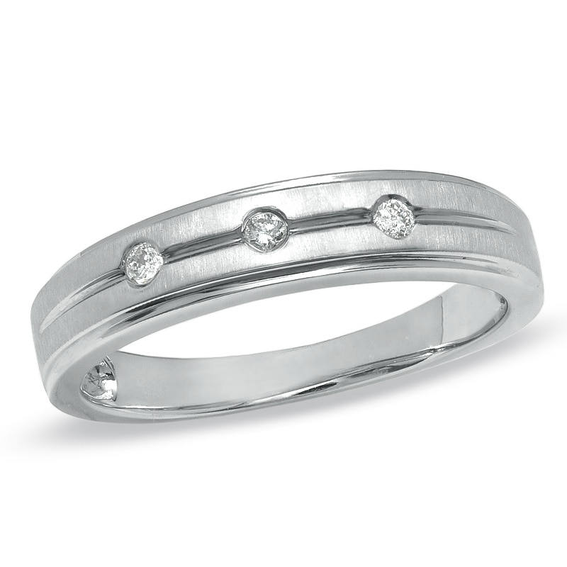 Ladies' Diamond Accent Three Stone Wedding Band in 14K White Gold