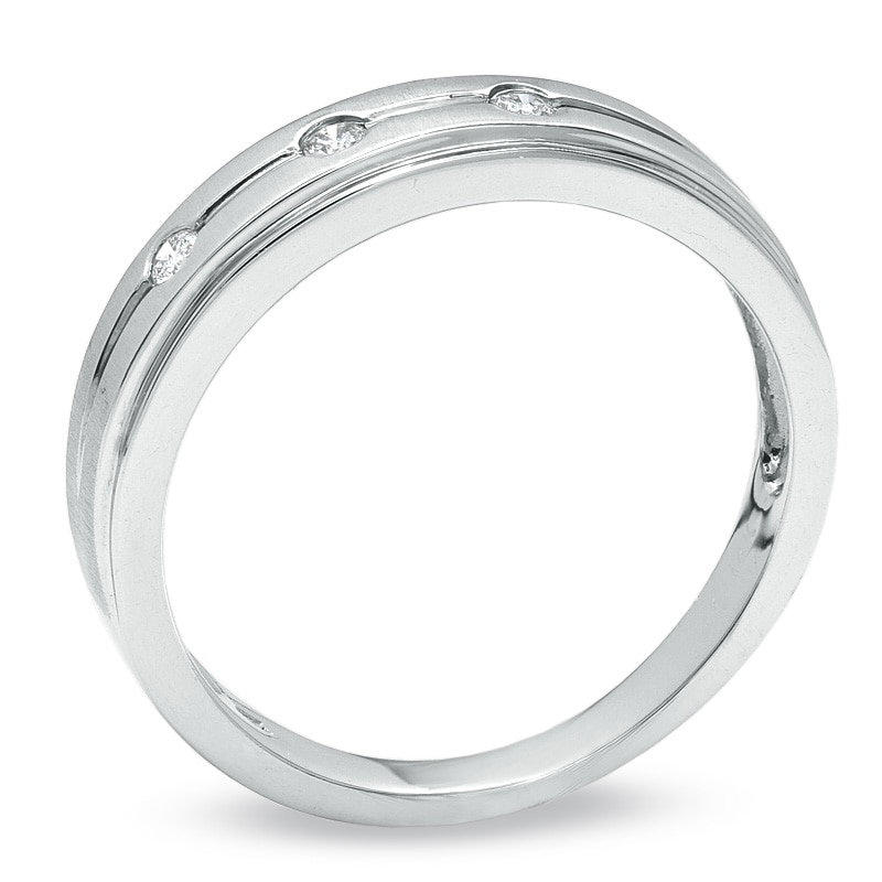 Ladies' Diamond Accent Three Stone Wedding Band in 14K White Gold