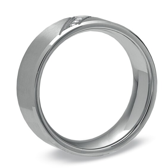 Diamond Accent Three Stone Slanted Ring in Stainless Steel - Size 9