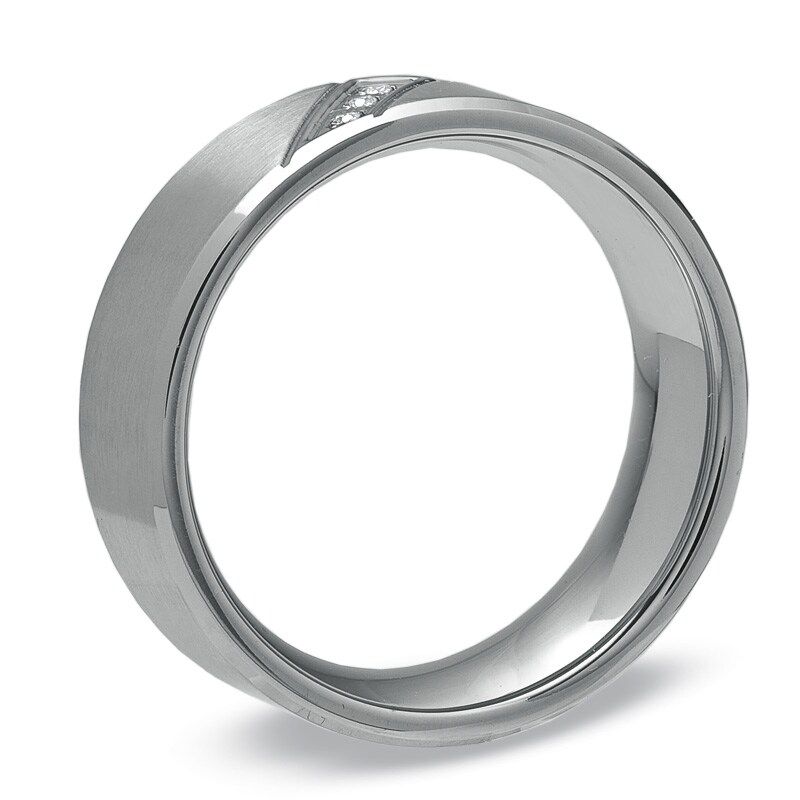 Men's Diamond Accent Three Stone Slanted Ring in Stainless Steel - Size 9