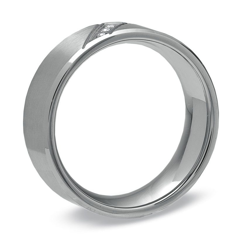 Main Image 2 of Diamond Accent Three Stone Slanted Ring in Stainless Steel - Size 9