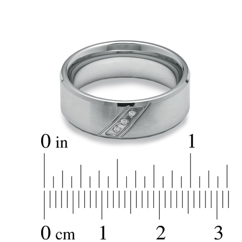 Men's Diamond Accent Three Stone Slanted Ring in Stainless Steel - Size 9