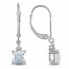 Thumbnail Image 0 of 6.0mm Cushion-Cut Aquamarine Earrings in 10K White Gold with Diamond Accents