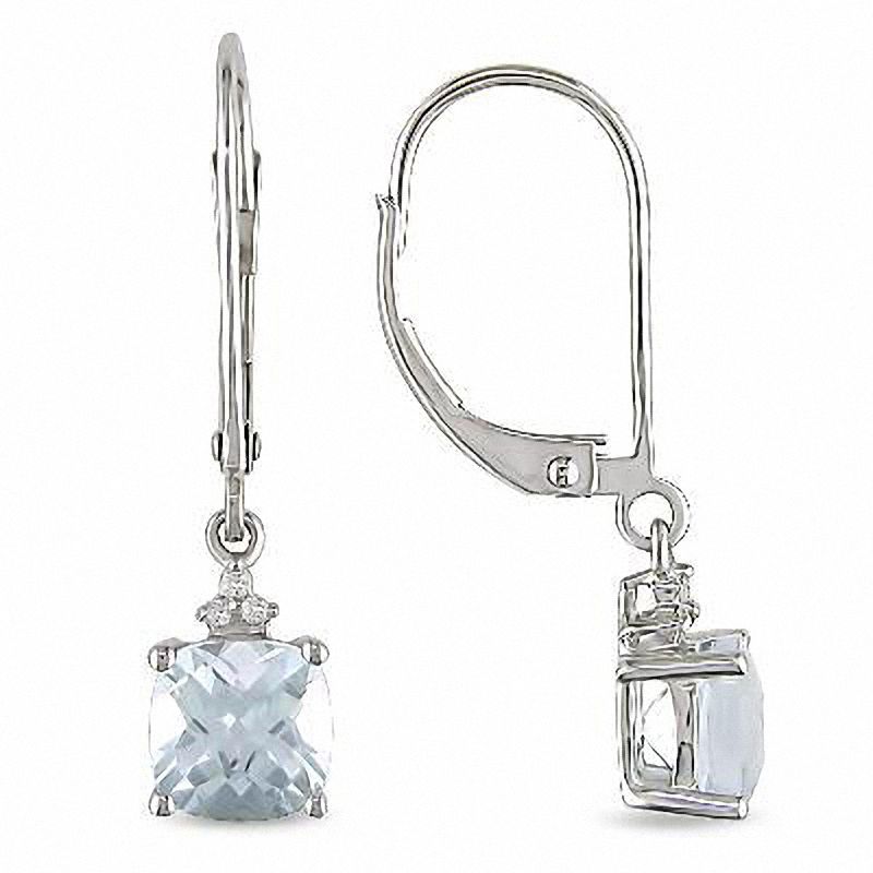 6.0mm Cushion-Cut Aquamarine Earrings in 10K White Gold with Diamond Accents