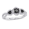 Thumbnail Image 1 of 1/2 CT. T.W. Enhanced Black and White Diamond Three Stone Braided Framed Ring in 10K White Gold