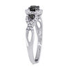 Thumbnail Image 1 of 1/2 CT. T.W. Enhanced Black and White Diamond Three Stone Braided Framed Ring in 10K White Gold