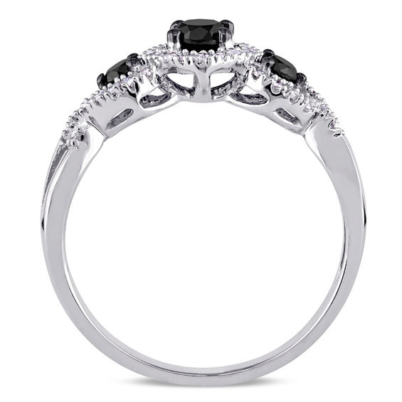 1/2 CT. T.w. Enhanced Black and White Diamond Three Stone Braided Framed Ring 10K Gold