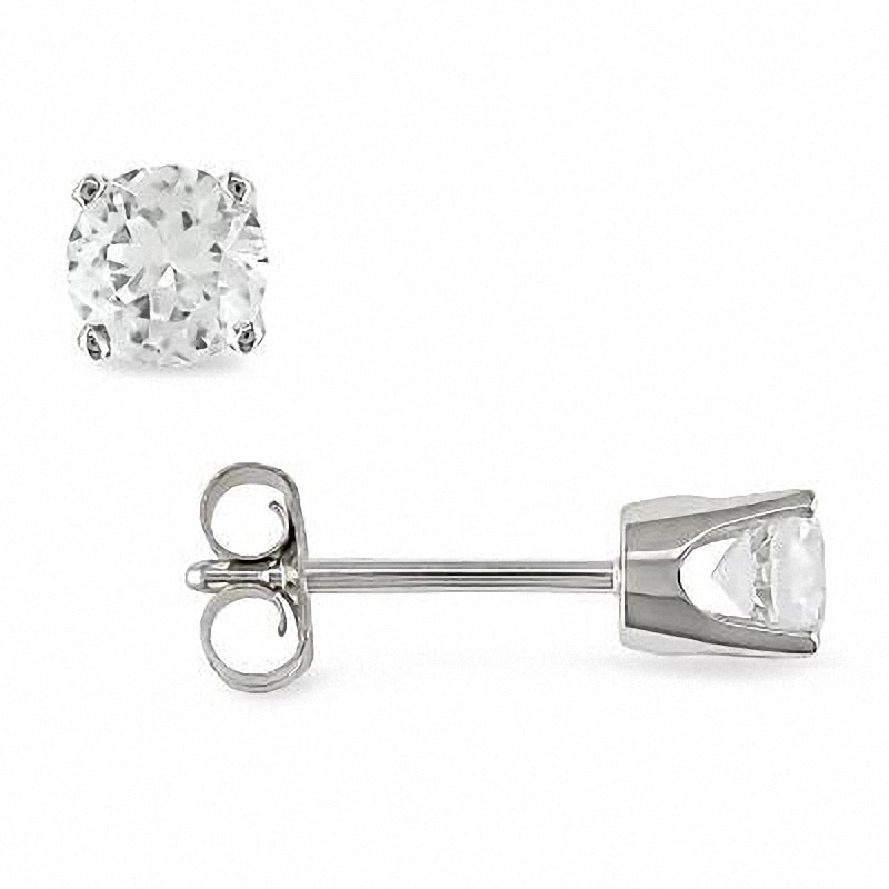 Main Image 1 of 4.0mm Lab-Created White Sapphire Stud Earrings in 10K White Gold