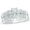 Thumbnail Image 0 of 1-1/2 CT. T.W. Princess-Cut Diamond Three Stone Bridal Set in 14K White Gold
