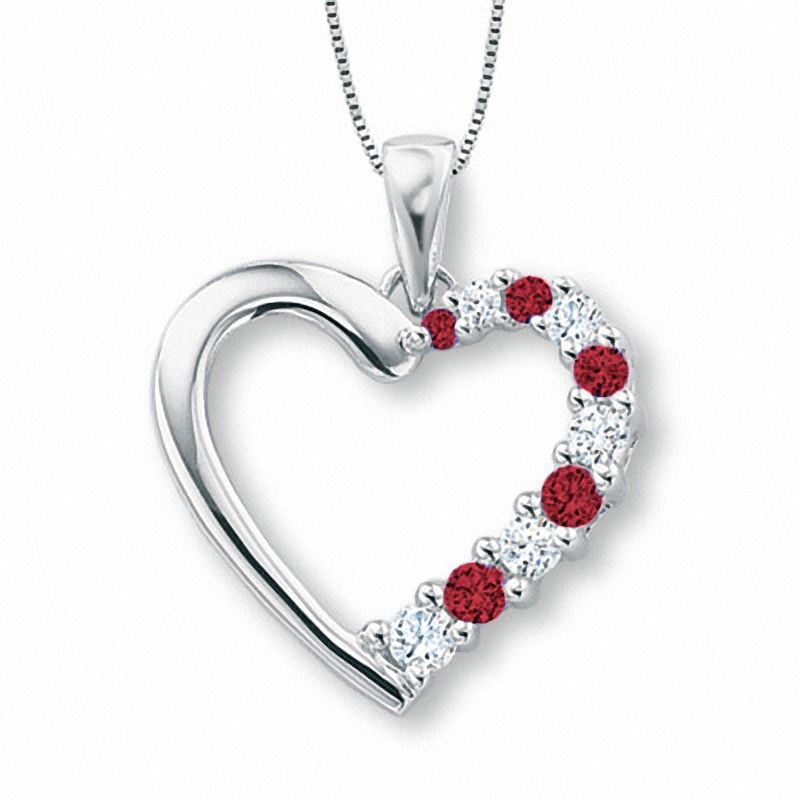 Journey Lab-Created Ruby and White Sapphire Heart Pendant in 10K White Gold