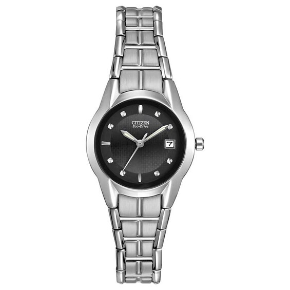 Ladies' Citizen Eco-DriveÂ® Stainless Steel Watch with Black Dial (Model: Ew1410-50E)
