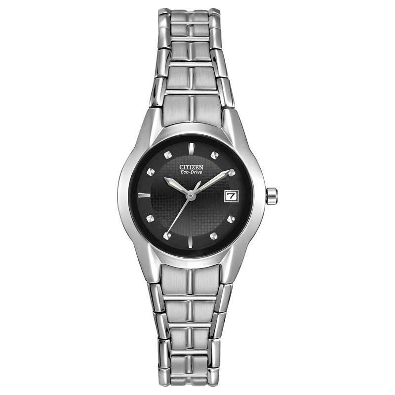 Main Image 1 of Ladies' Citizen Eco-Drive® Stainless Steel Watch with Black Dial (Model: EW1410-50E)
