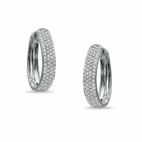 1-1/2 CT. T.w. Diamond Pavé-Set Hoop Earrings in 14K White Gold