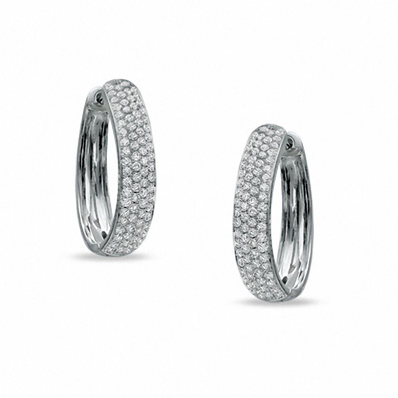 Main Image 1 of 1-1/2 CT. T.W. Diamond Pavé-Set Hoop Earrings in 14K White Gold