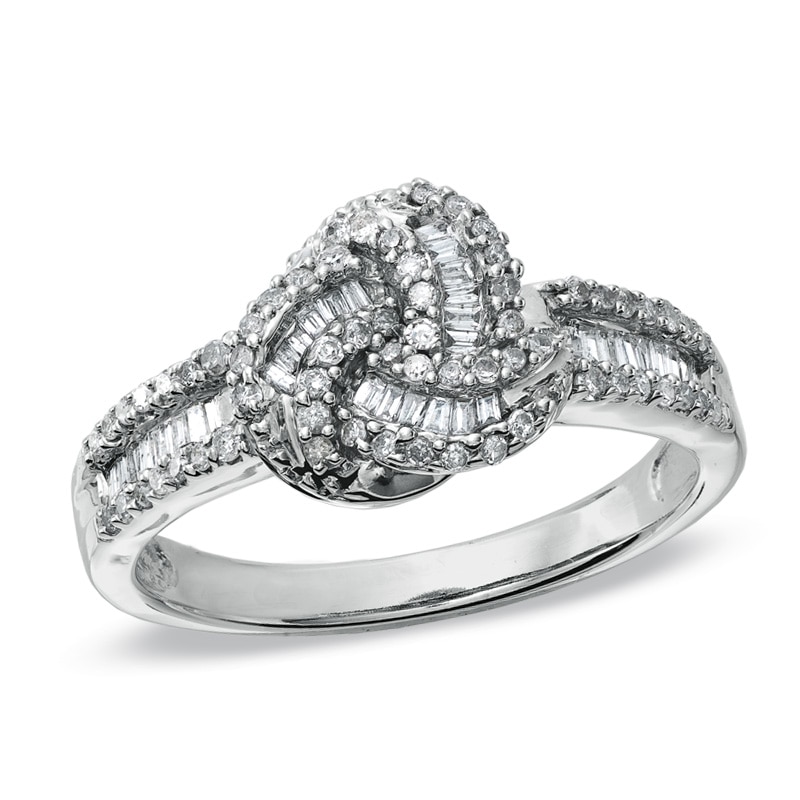 Main Image 1 of 1/2 CT. T.W. Diamond Twisted Knot Ring in 10K White Gold