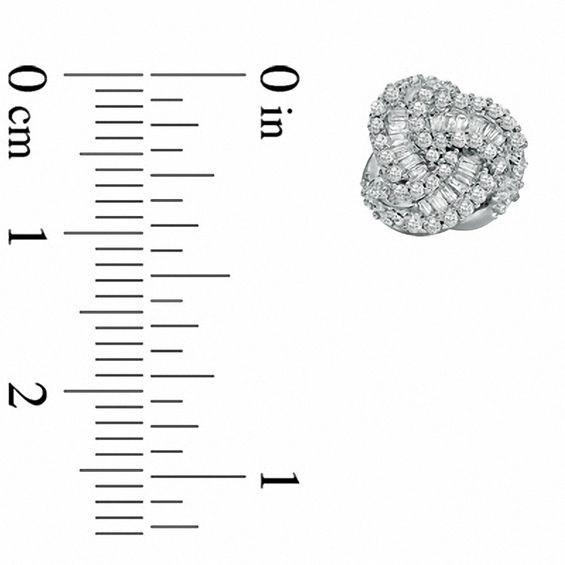 1/2 CT. T.w. Round and Baguette Diamond Twisted Knot Earrings in 10K White Gold