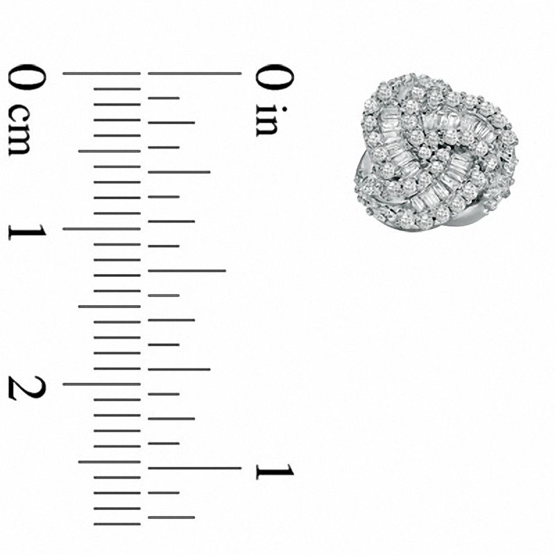 Main Image 2 of 1/2 CT. T.W. Round and Baguette Diamond Twisted Knot Earrings in 10K White Gold