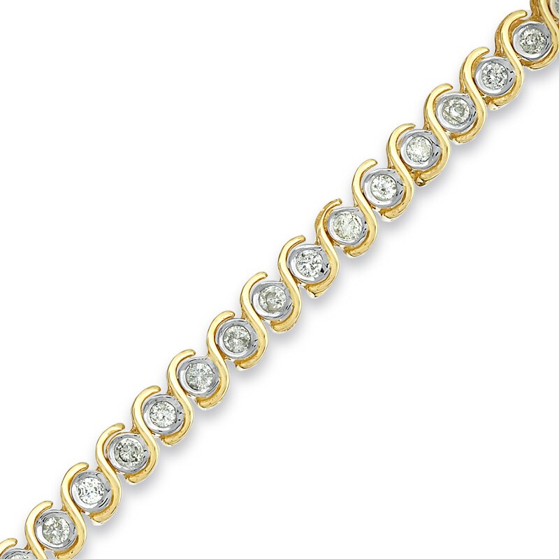 Main Image 1 of 2 CT. T.W. Diamond Bezel "S" Link Bracelet in 10K Gold - 7.25"