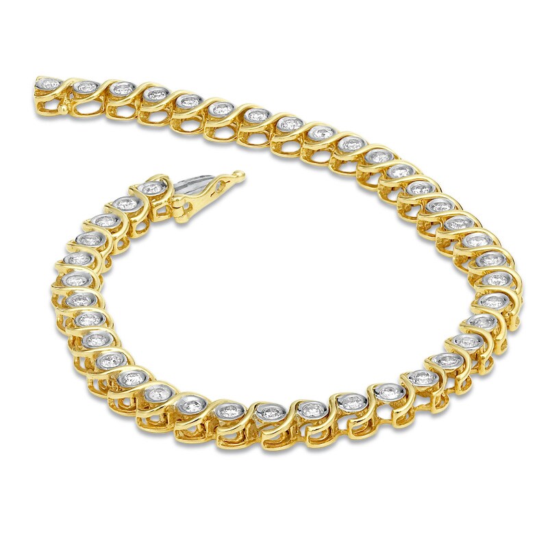 Main Image 2 of 2 CT. T.W. Diamond Bezel "S" Link Bracelet in 10K Gold - 7.25"