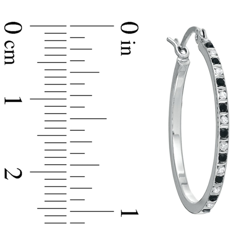 Main Image 2 of Diamond Fascination™ Black and White Alternating Hoops in Sterling Silver