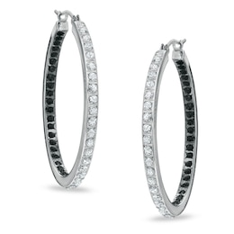 Diamond Fascination™ Black and White In and Out Hoops in Sterling Silver