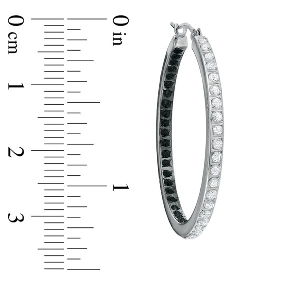 Diamond Fascination™ Black and White In and Out Hoops in Sterling Silver