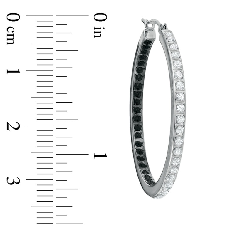 Main Image 2 of Diamond Fascination™ Black and White In and Out Hoops in Sterling Silver