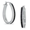 Thumbnail Image 1 of Diamond Fascination™ Black and White Double Pear-Shaped Hoops in Sterling Silver