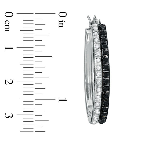 Diamond Fascinationâ¢ Black and White Double Pear-Shaped Hoops in Sterling Silver