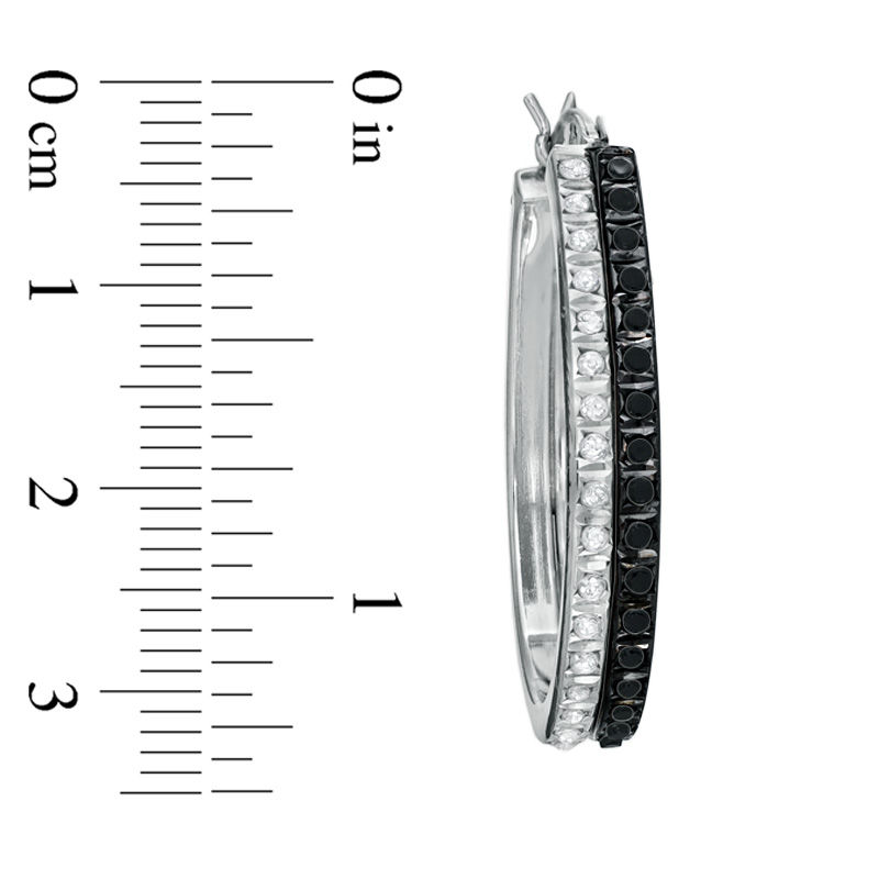 Main Image 2 of Diamond Fascination™ Black and White Double Pear-Shaped Hoops in Sterling Silver