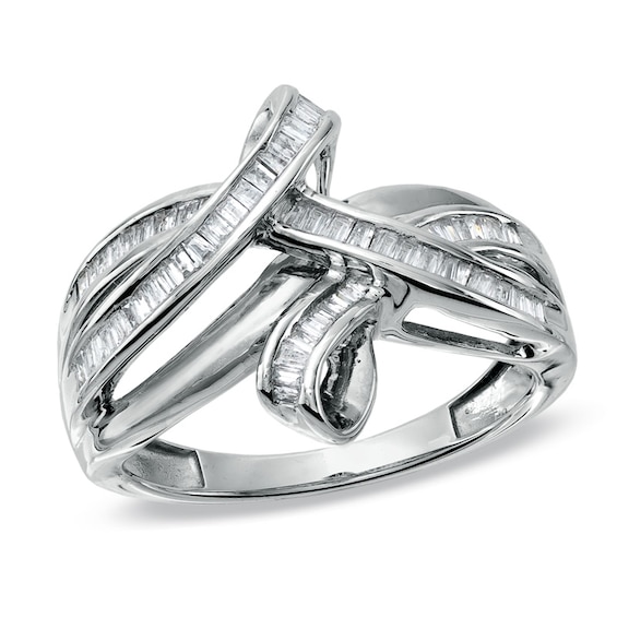 1/2 CT. T.w. Baguette Diamond Foldover Knot Ring in 10K White Gold