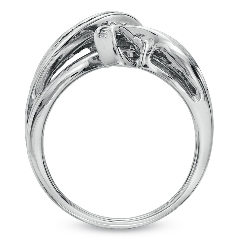 Main Image 2 of 1/2 CT. T.W. Baguette Diamond Foldover Knot Ring in 10K White Gold