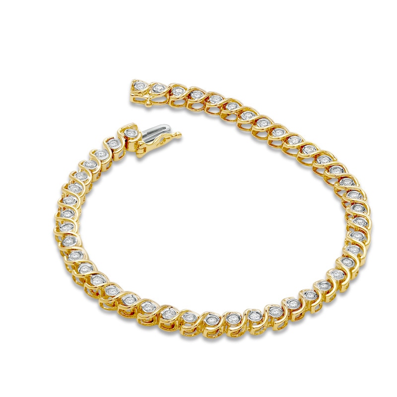 Main Image 2 of 1 CT. T.W. Diamond "S" Link Bracelet in 10K Gold - 7.25"