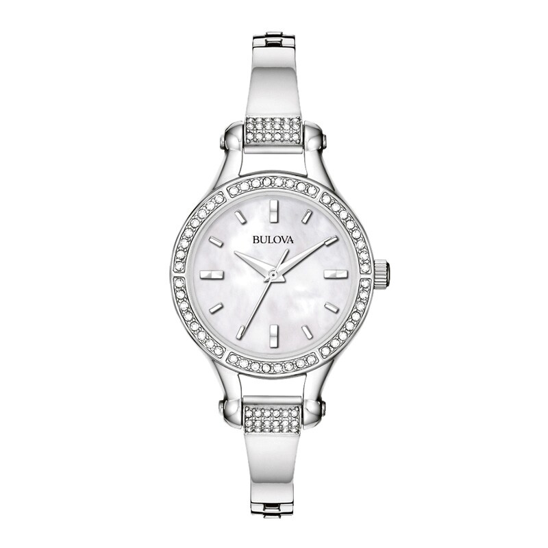 Main Image 1 of Ladies' Bulova Crystal Bangle Watch with Mother-of-Pearl Dial (Model: 96L128)