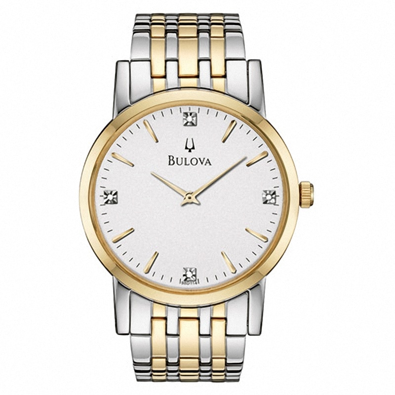 Main Image 1 of Men's Bulova Diamond Accent Two-Tone Watch with White Dial (Model: 98D114)