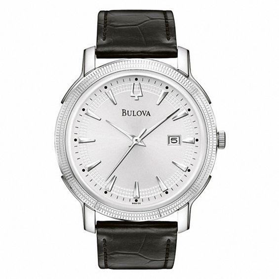 Men's Bulova Watch with Black Leather Strap (Model: 96B120)