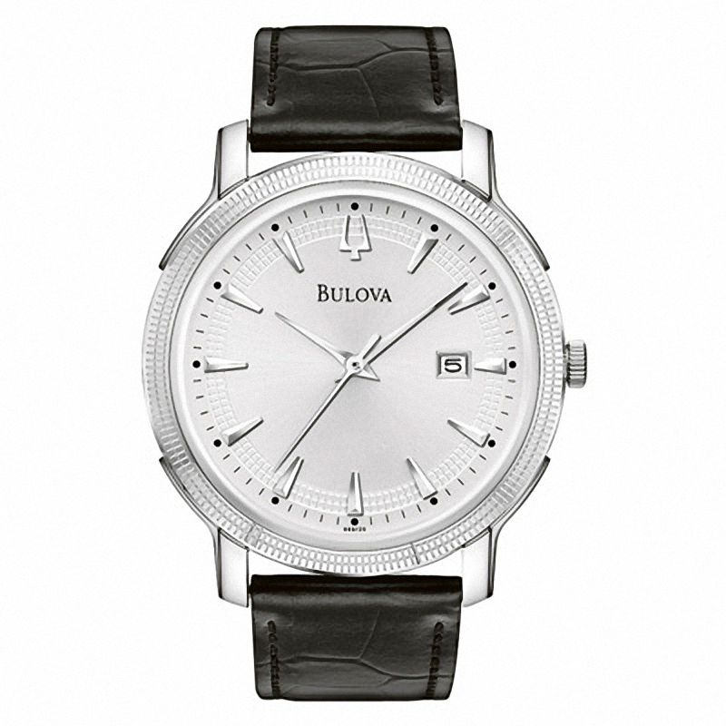 Main Image 1 of Men's Bulova Watch with Black Leather Strap (Model: 96B120)