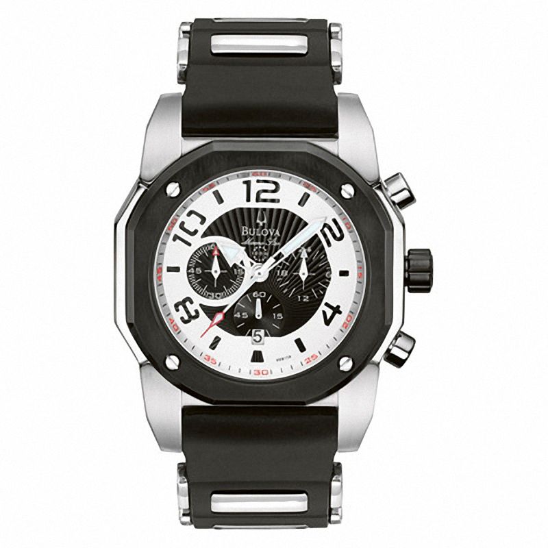 Men's Bulova Marine Star Chronograph Strap Watch with Black Dial (Model: 98B139)
