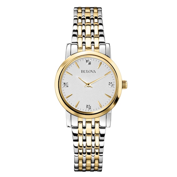 Ladies' Bulova Diamond Accent Two-Tone Watch with Silver-Tone Dial (Model: 98P115)
