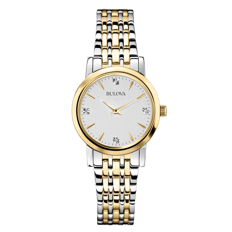 Ladies' Bulova Diamond Accent Two-Tone Watch with Silver-Tone Dial (Model: 98P115)