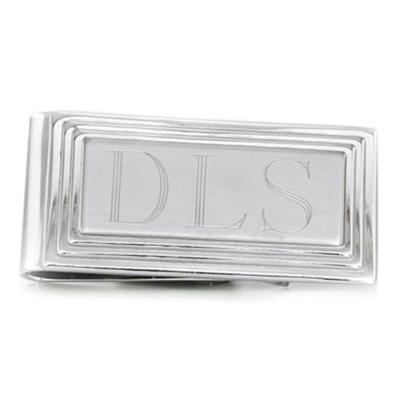 Men's Personalized Stepped Rectangular Money Clip in Sterling Silver