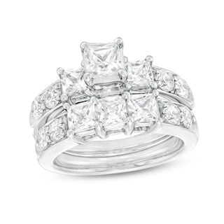 3 CT. T.W. Princess-Cut Diamond Three Stone Bridal Set in 14K White Gold