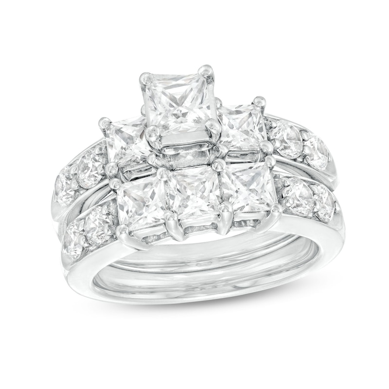 3 CT. T.W. Princess-Cut Diamond Three Stone Bridal Set in 14K White Gold