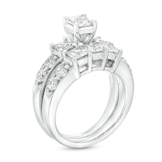 3 CT. T.w. Princess-Cut Diamond Three Stone Bridal Set in 14K White Gold