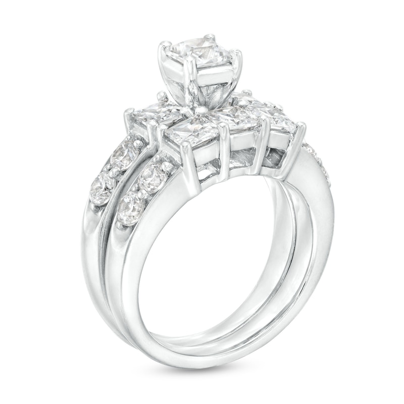 3 CT. T.W. Princess-Cut Diamond Three Stone Bridal Set in 14K White Gold