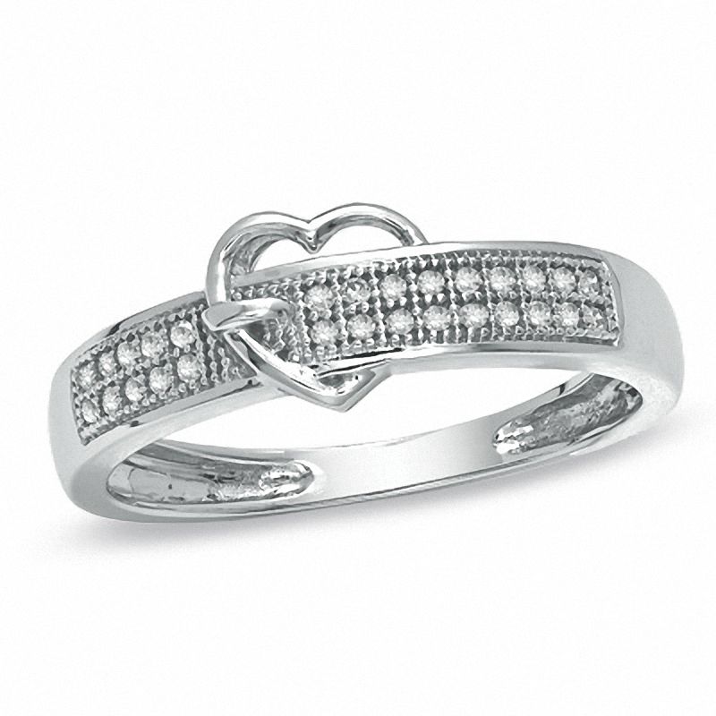 1/10 CT. T.W. Diamond Heart Buckle Promise Ring in 10K White Gold Zales
